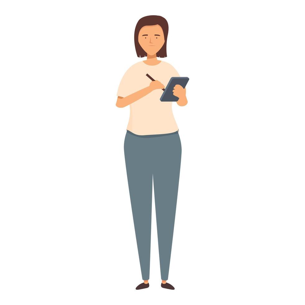 Woman using digital tablet and stylus pen for work vector