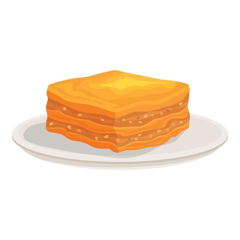 Delicious baklava resting on a plate with filling oozing out vector