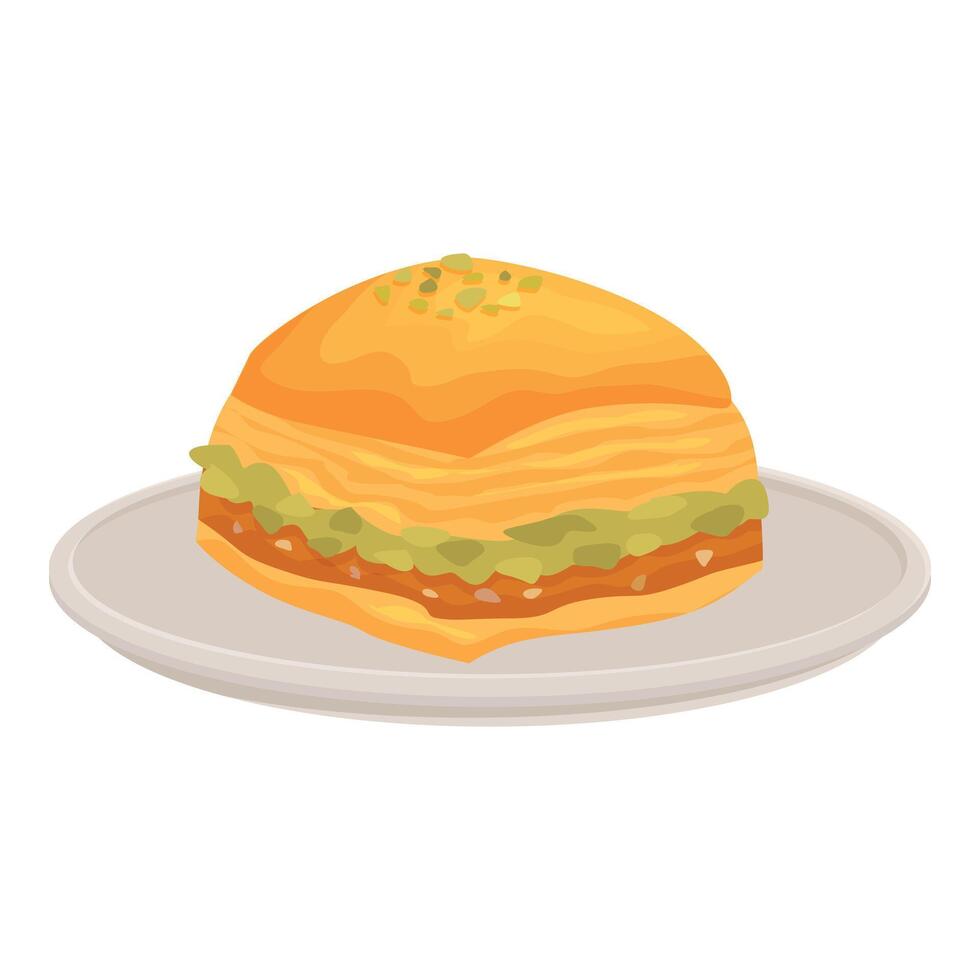 Delicious baklava sitting on a plate with pistachios on top vector