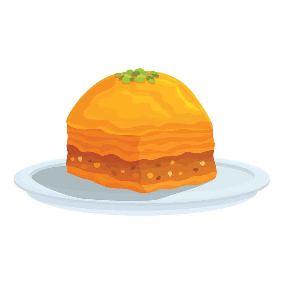 Delicious baklava piece lying on plate covered with pistachios vector