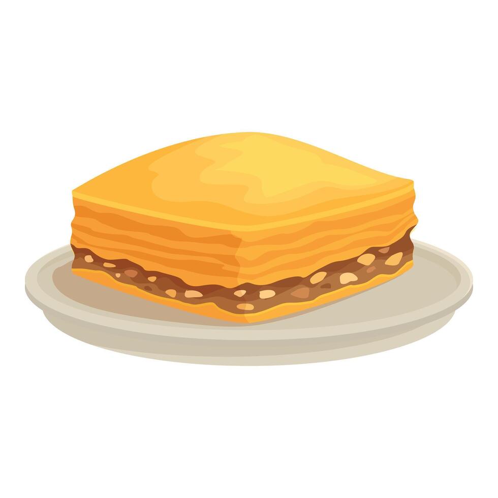 Square baklava piece resting on small plate vector