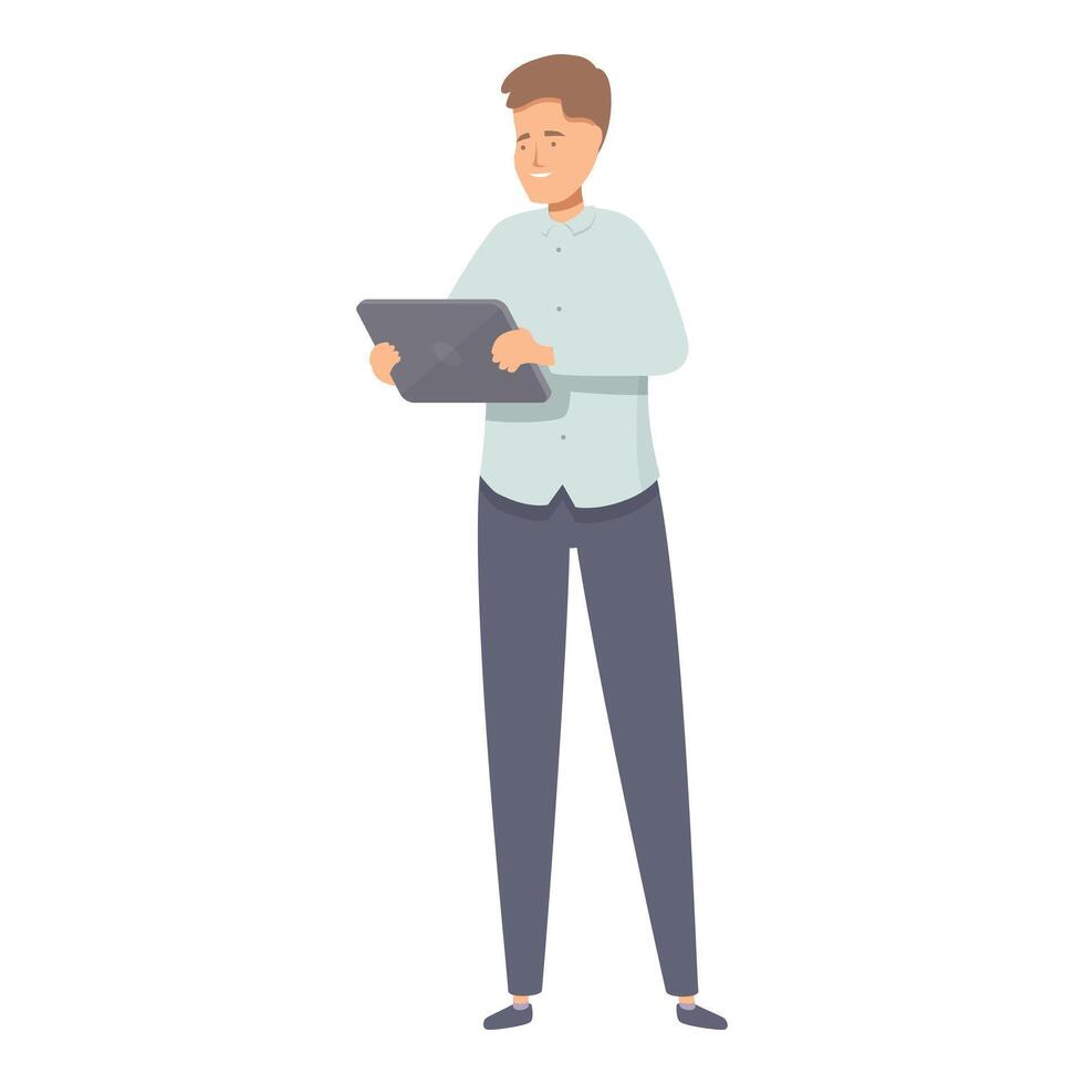 Office worker standing and using digital tablet, manager working with electronic device vector
