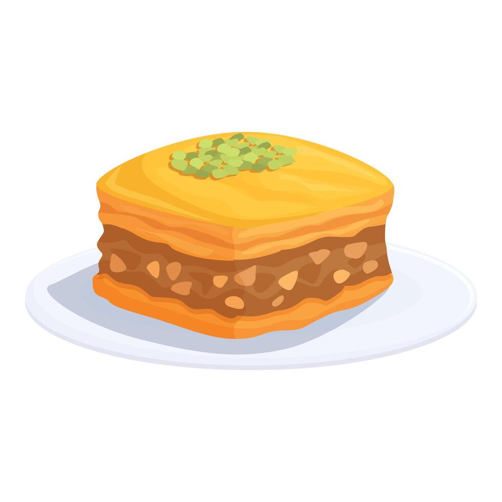 Delicious baklava piece lying on plate illustration vector