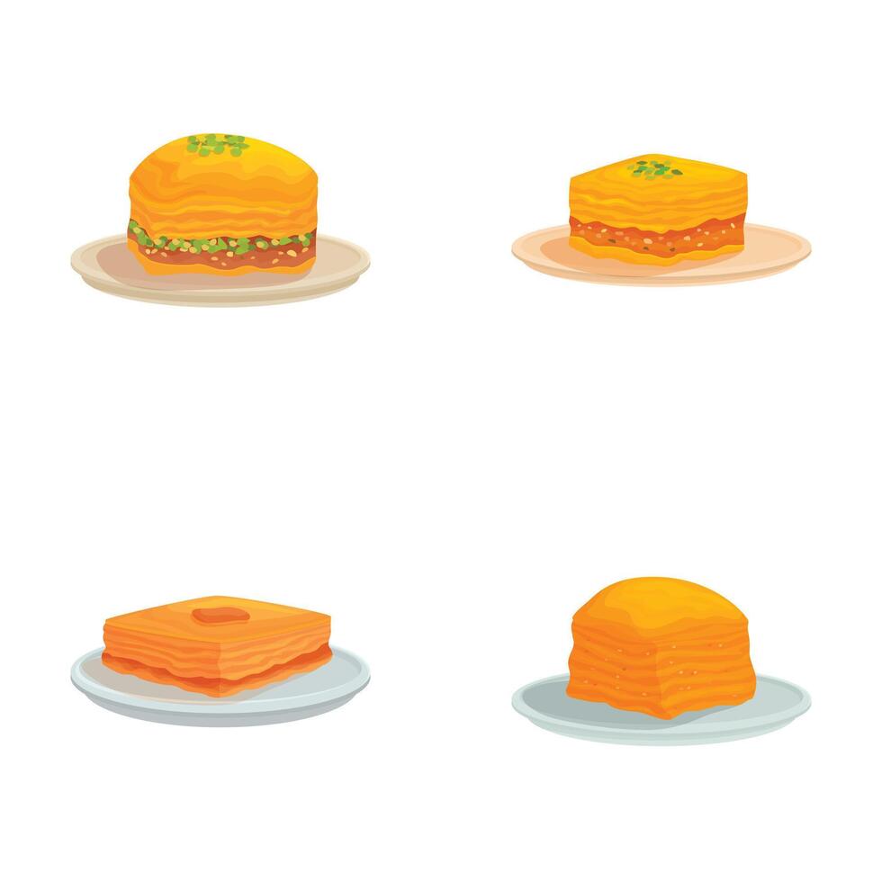 Assortment of sweet pastries on plates vector