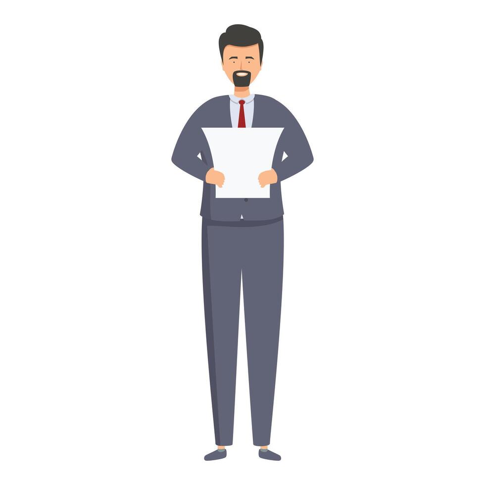 Businessman holding paper smiling character icon vector