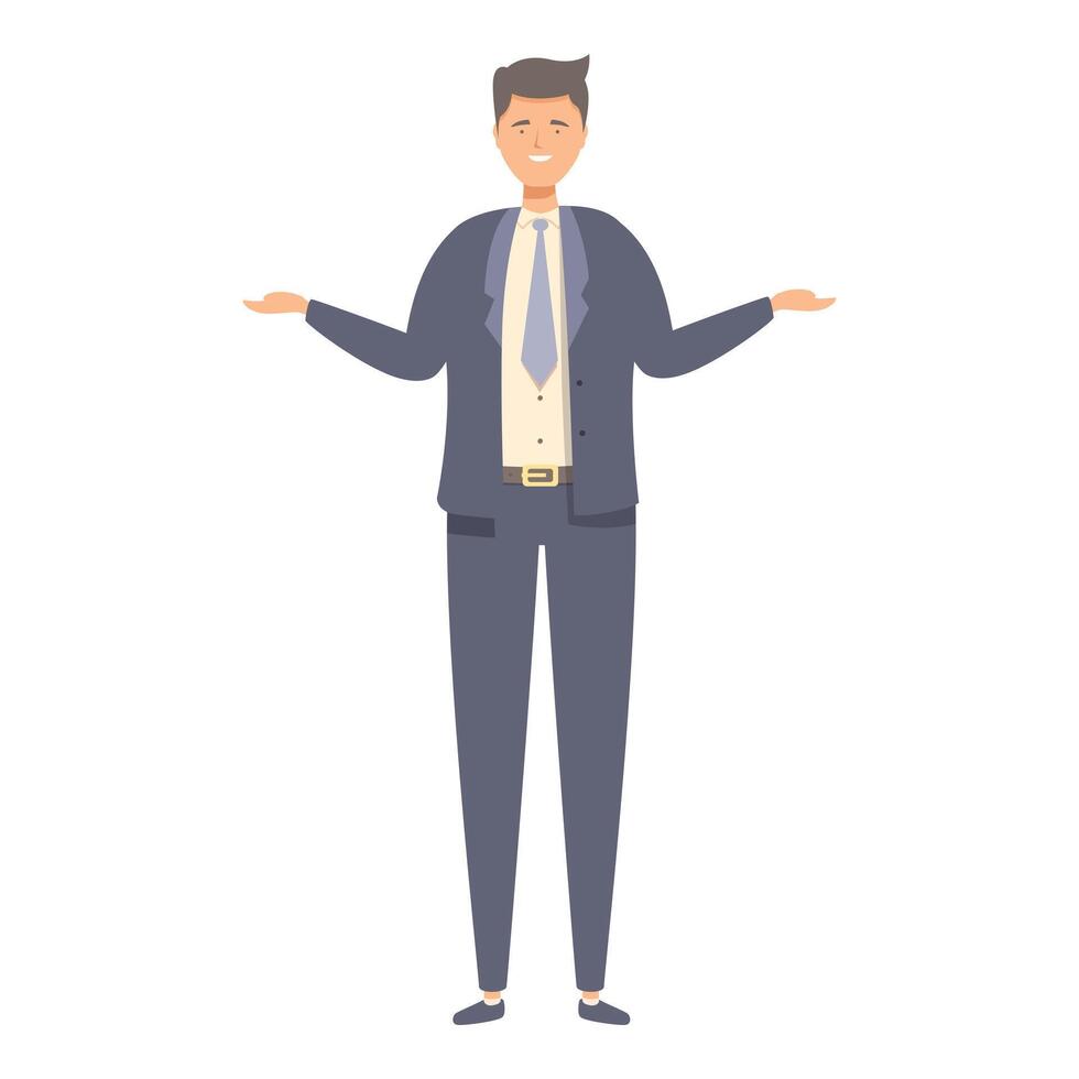 Businessman gesturing with open arms presenting something vector