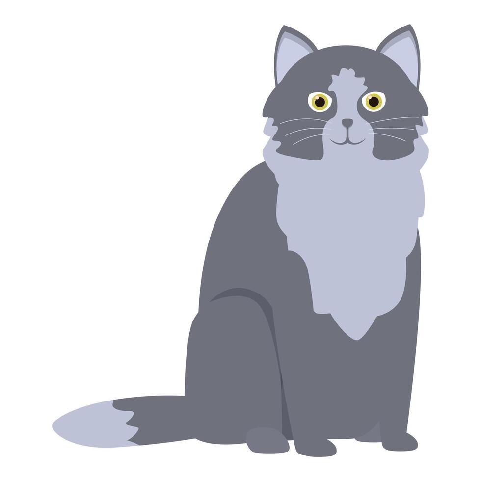 Grey furry cat sitting and looking forward illustration vector