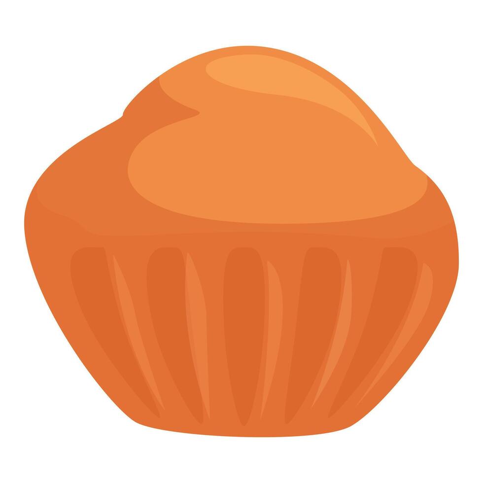 Delicious single cupcake standing up with orange frosting vector