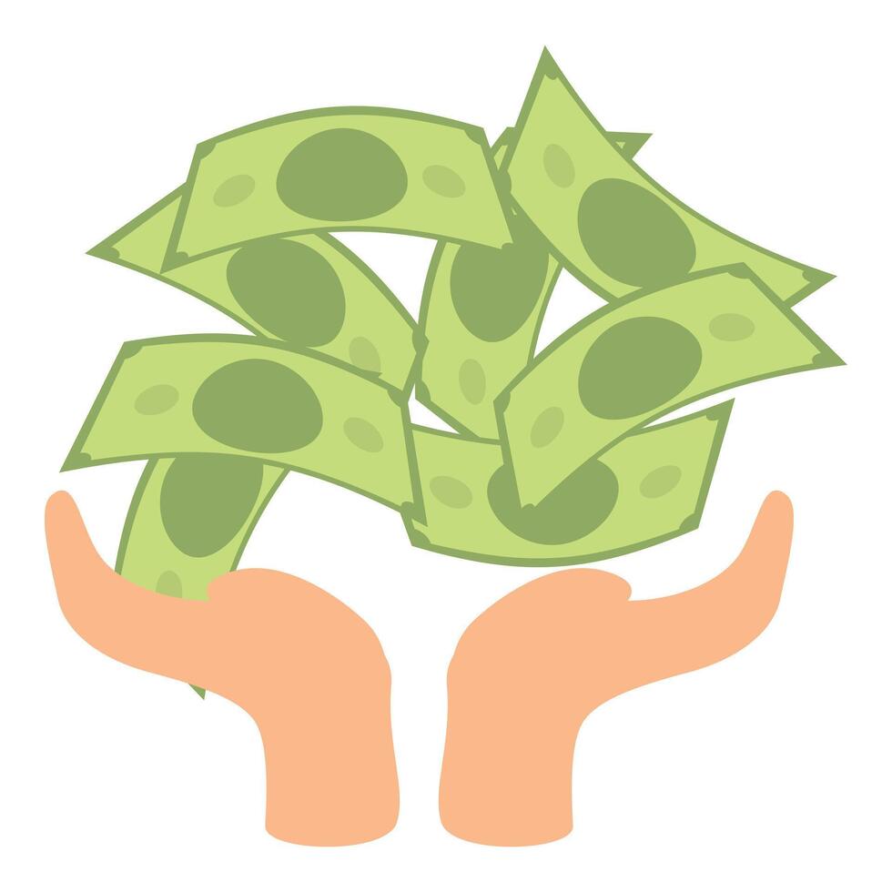Person holding falling money bills with open hands vector