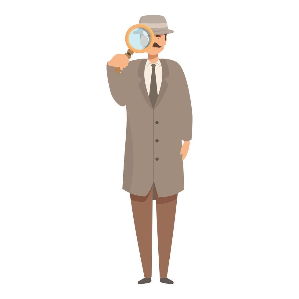 Detective looking through magnifying glass standing at full height vector