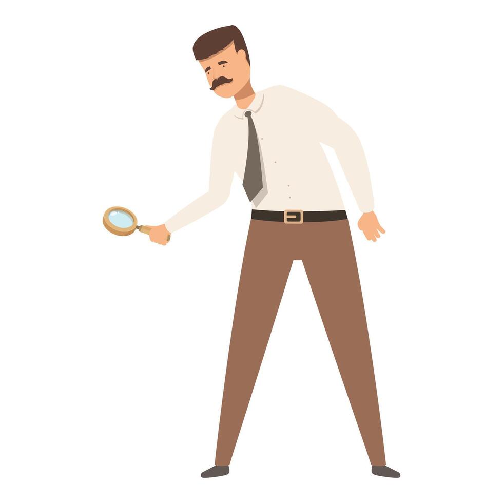 Detective character holding magnifying glass searching for clues vector