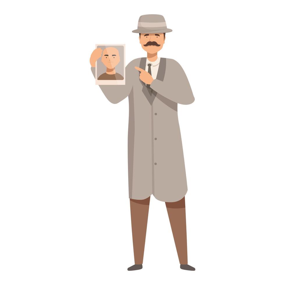 Detective holding photo of suspect and pointing at it with finger vector