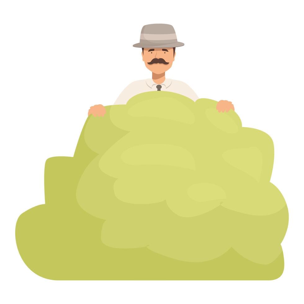 Detective hiding behind a bush observing surrounding area vector