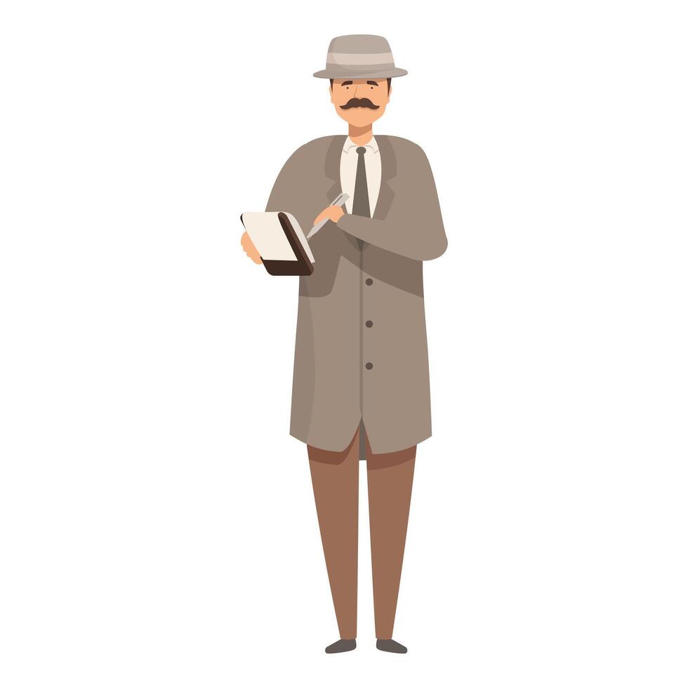 Detective taking notes in notebook standing with pen in hand vector