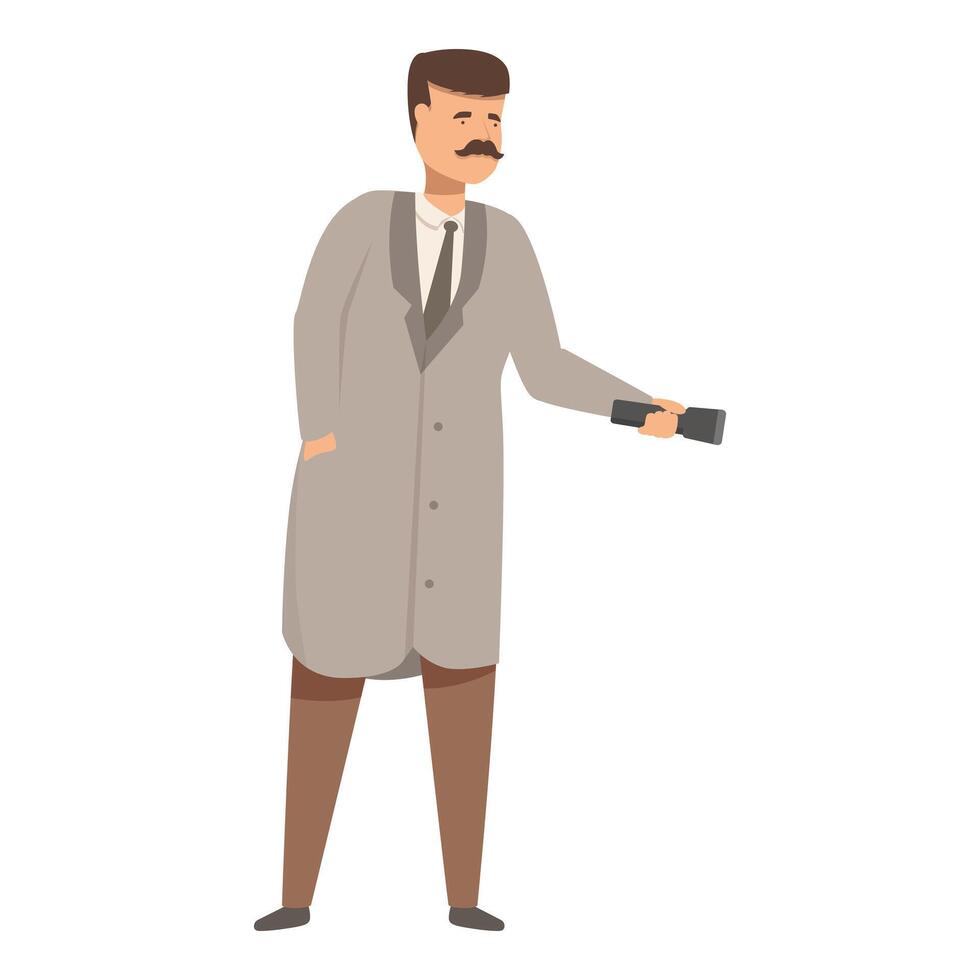 Detective holding flashlight investigating crime scene vector