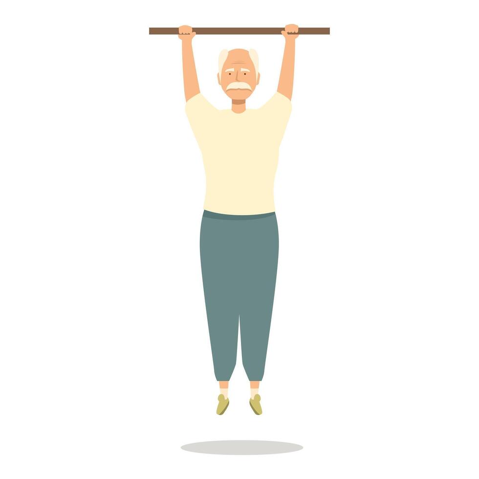 Senior man exercising and lifting himself on horizontal bar vector