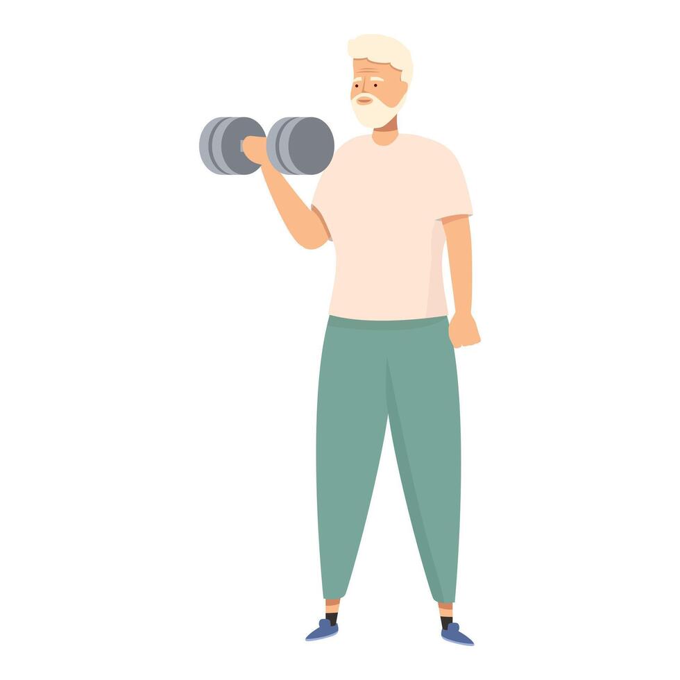 Senior man lifting weights, maintaining fitness and active lifestyle vector