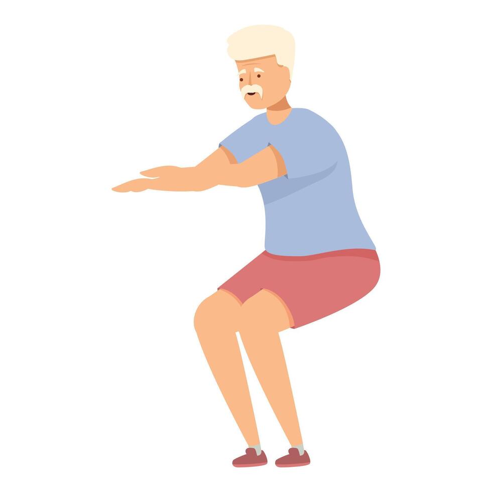 Elderly man is maintaining his physical health by doing squats vector
