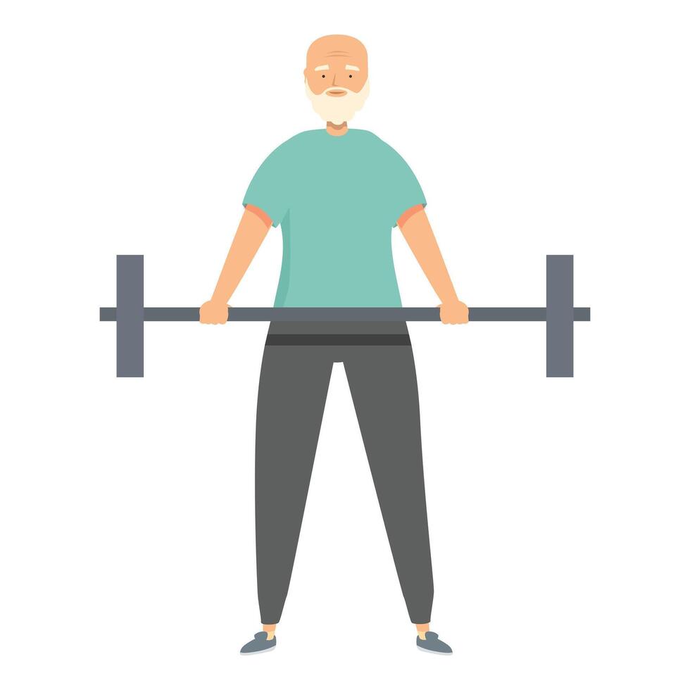 Senior man lifting weights, maintaining strength and fitness vector