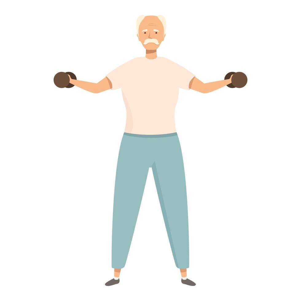 Senior man lifting weights enjoying retirement workout vector