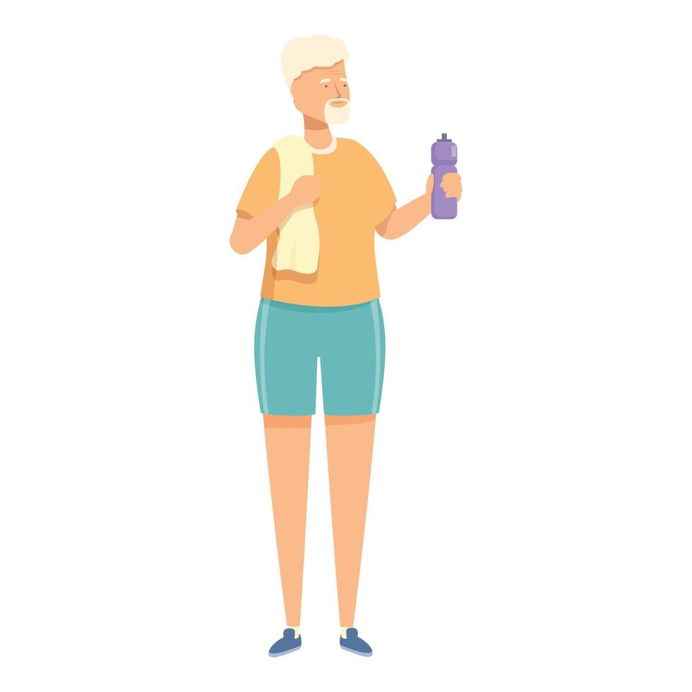 Senior man holding bottle refreshing after exercising vector