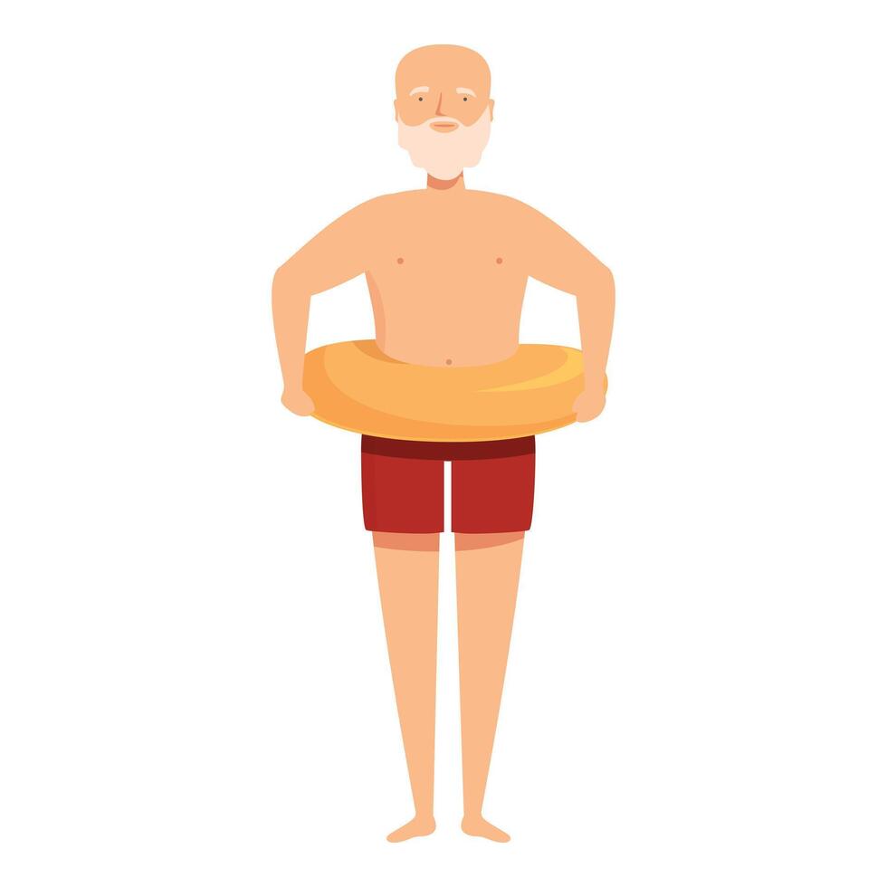 Senior man holding inflatable ring ready for swimming in the sea or pool vector