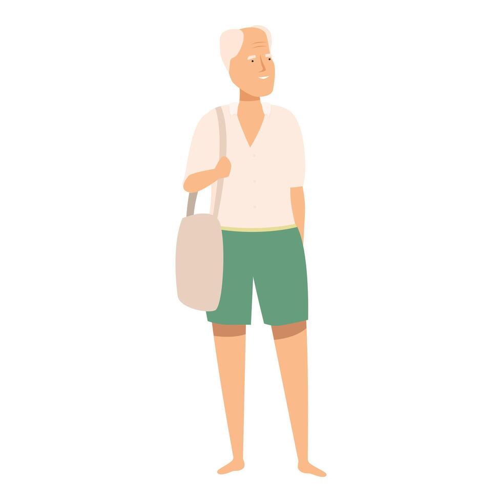 Elderly man enjoying retirement walking with tote bag vector