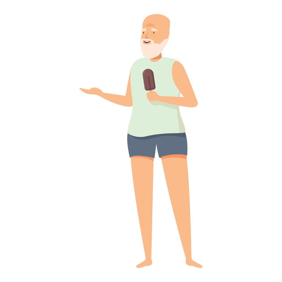 Smiling senior man enjoying ice cream on summer vacation vector