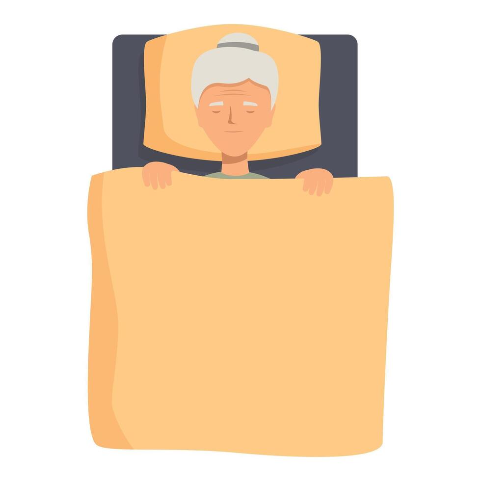 Elderly woman sleeping peacefully in bed with blanket vector