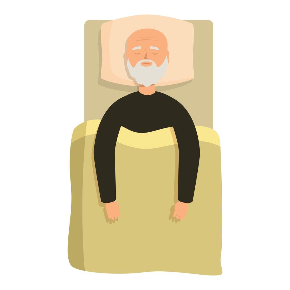 Senior man sleeping peacefully in bed with yellow blanket vector
