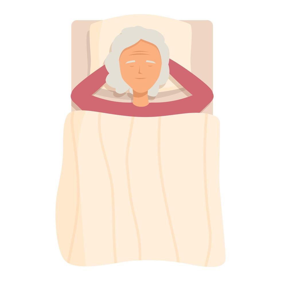 Senior woman sleeping peacefully in bed with hands behind head vector