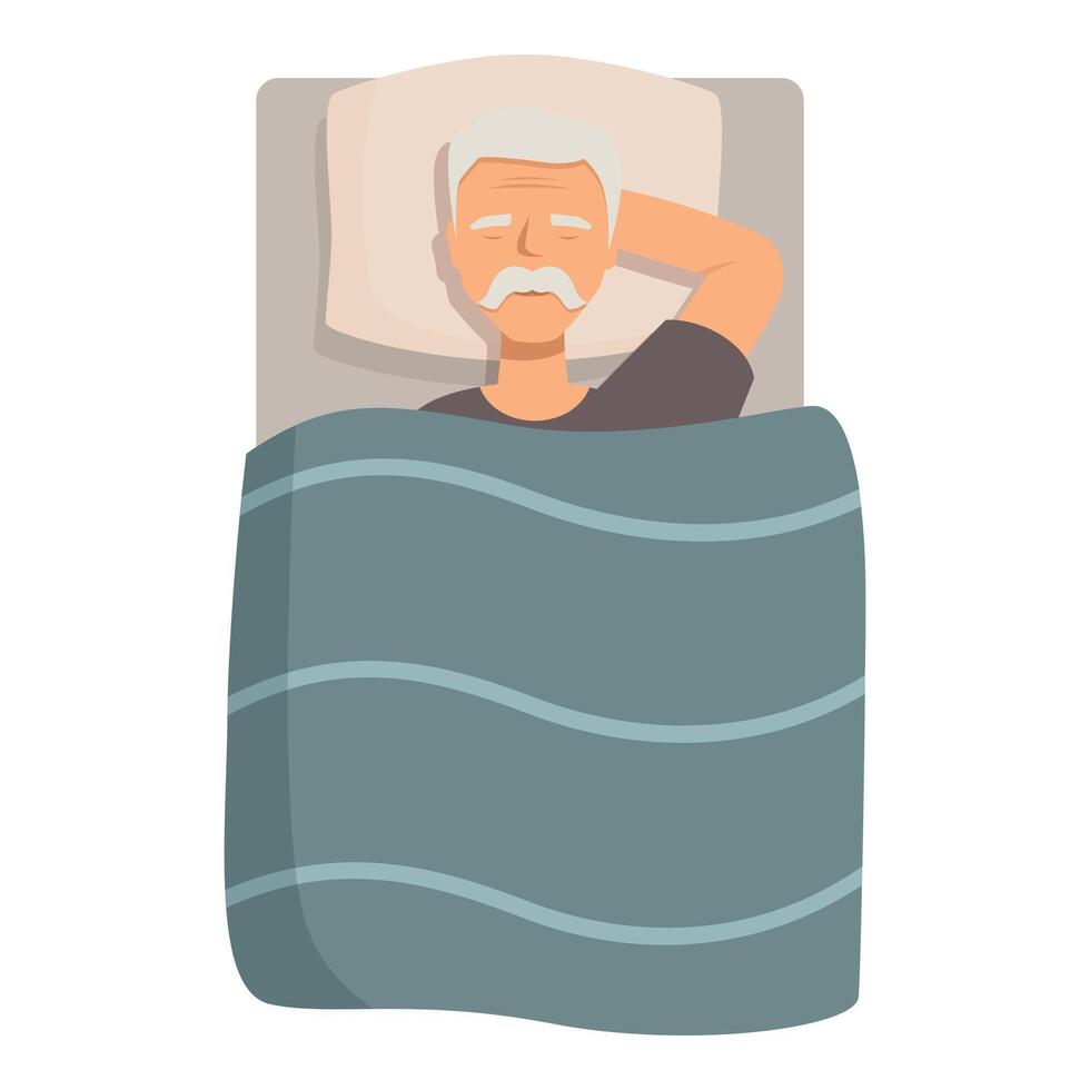 Senior man sleeping peacefully in bed with hand behind head vector