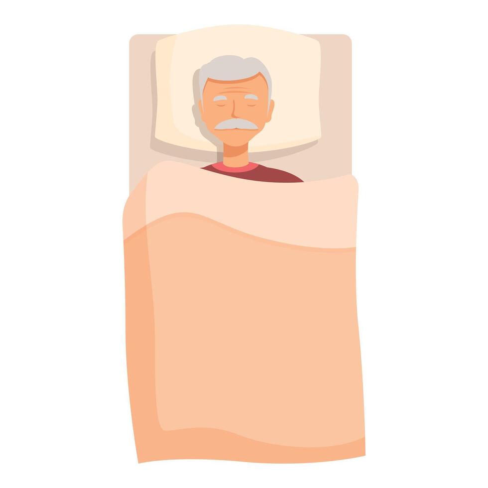 Senior man sleeping peacefully in bed with blanket vector