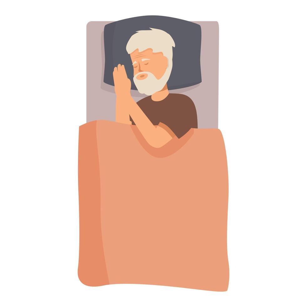 Senior man sleeping peacefully in bed with hand under cheek vector