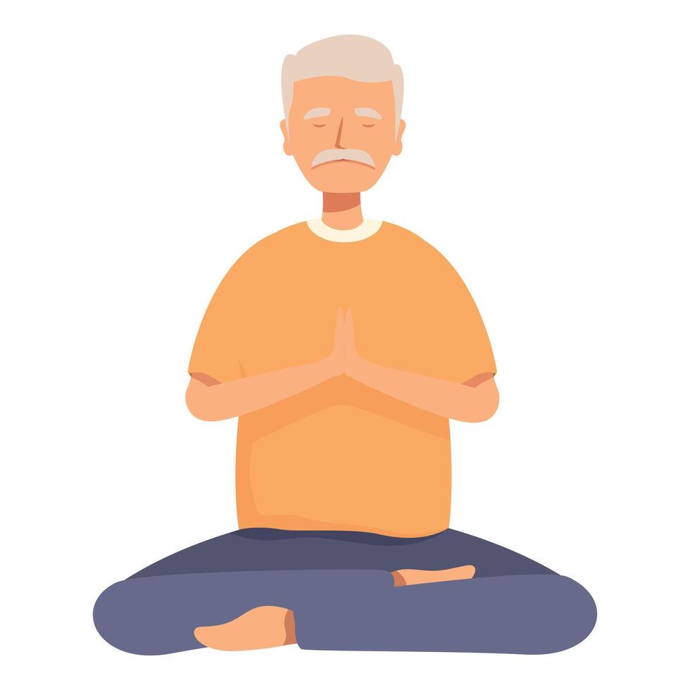Senior man meditating in lotus position practicing yoga vector