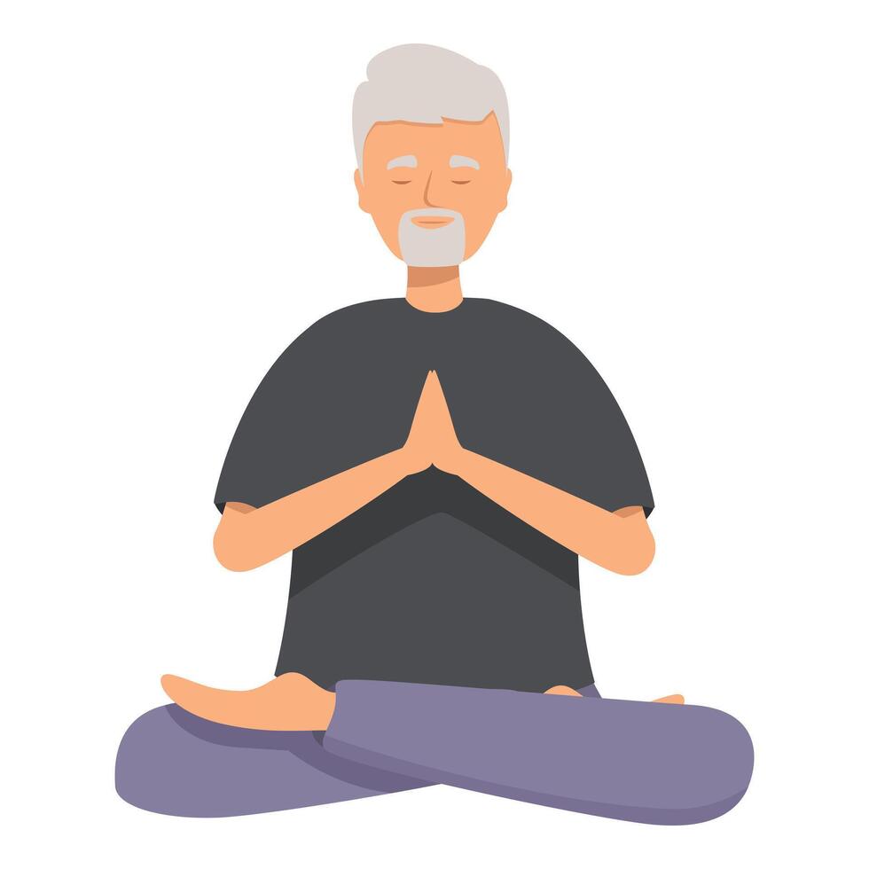 Senior man meditating in lotus position practicing yoga vector
