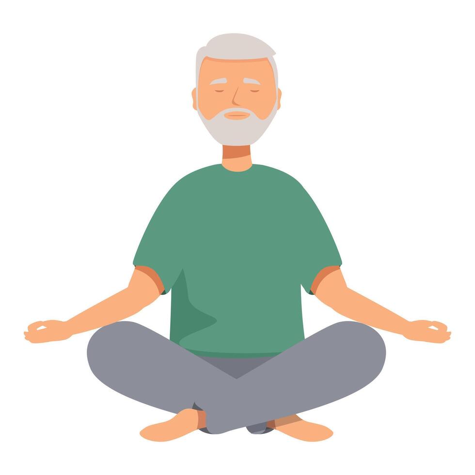 Senior man meditating in lotus position practicing yoga vector