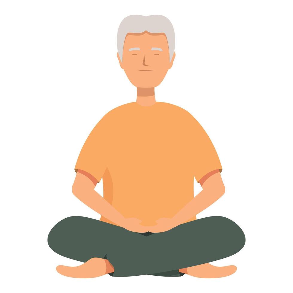 Senior man meditating in lotus position finding inner peace vector