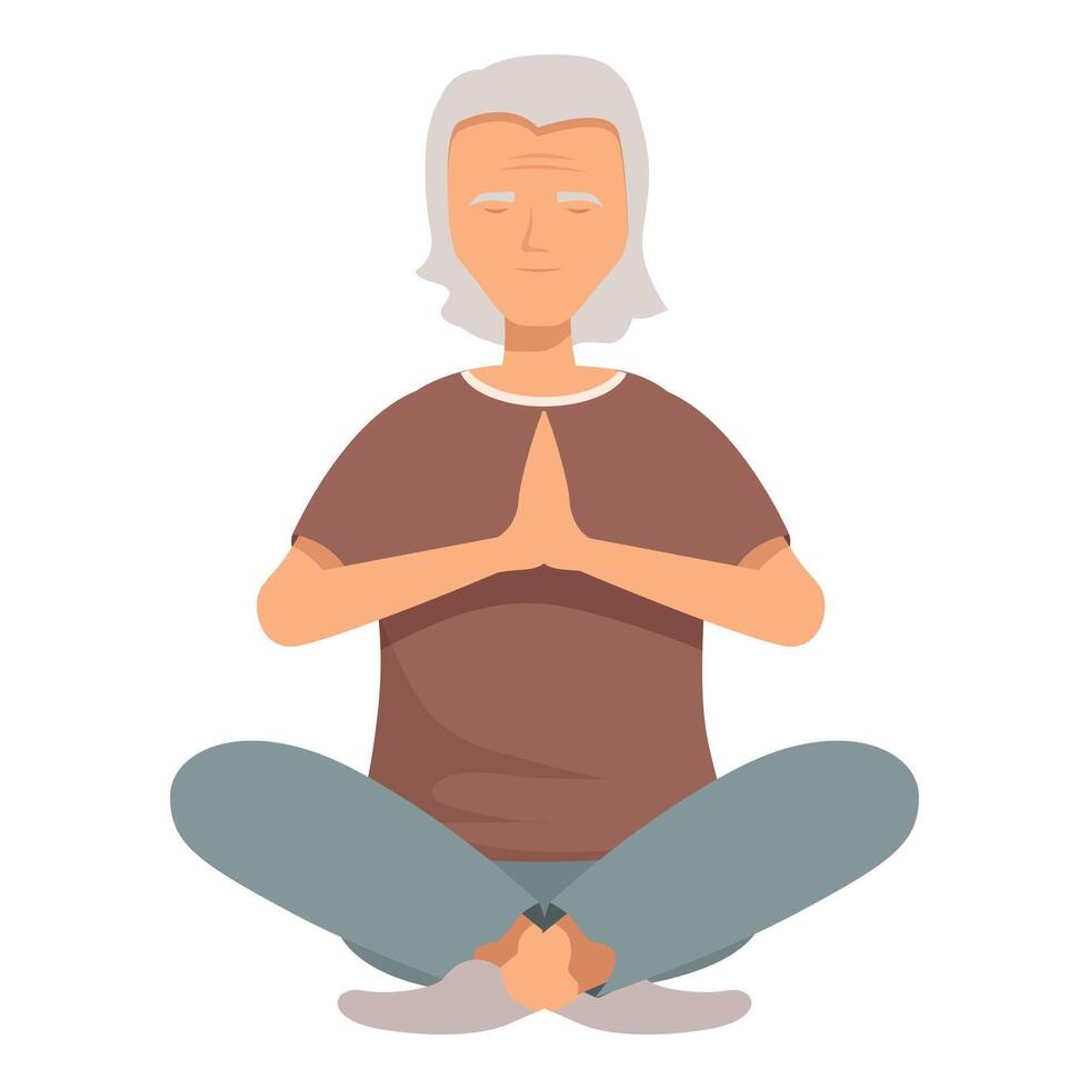 Senior man meditating in lotus pose practicing yoga for mindfulness and wellbeing vector