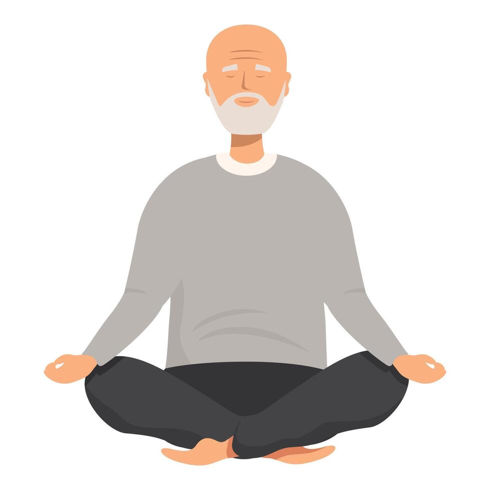 Senior man meditating in lotus pose practicing yoga vector