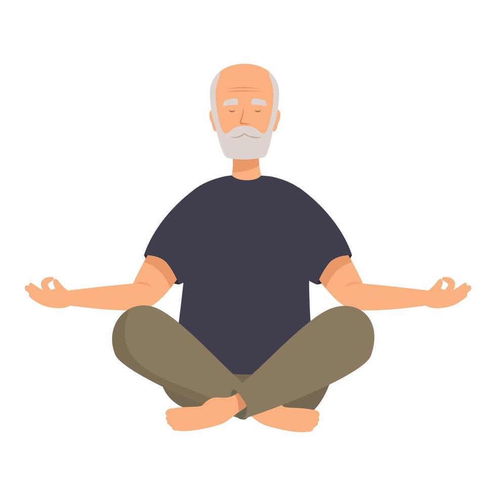 Senior man meditating in lotus position practicing yoga vector