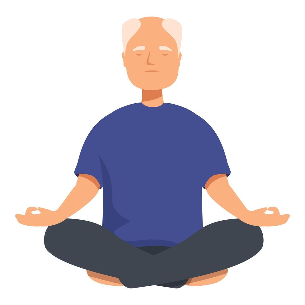 Senior man meditating in lotus position with eyes closed vector