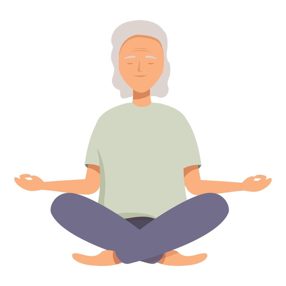 Senior man meditating in lotus position finding inner peace vector