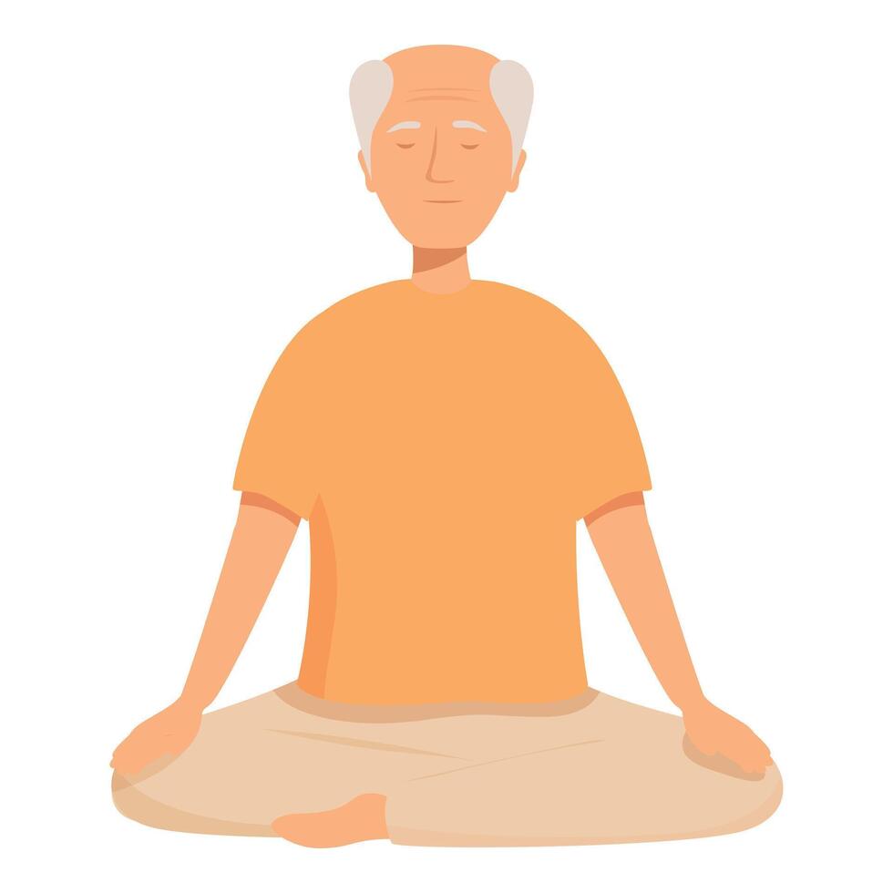 Senior man meditating in lotus position, finding peace and mindfulness vector