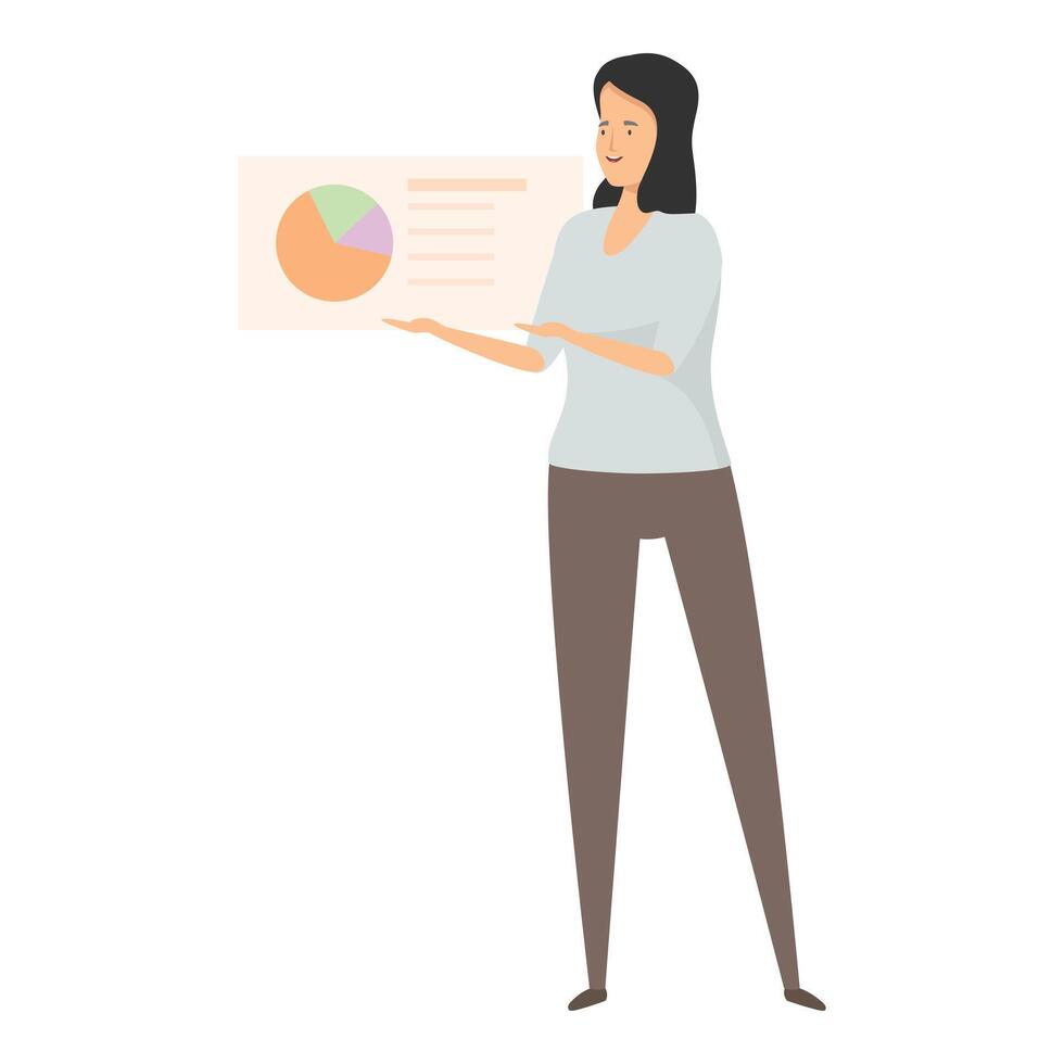 Businesswoman presenting data analysis using pie chart illustration vector