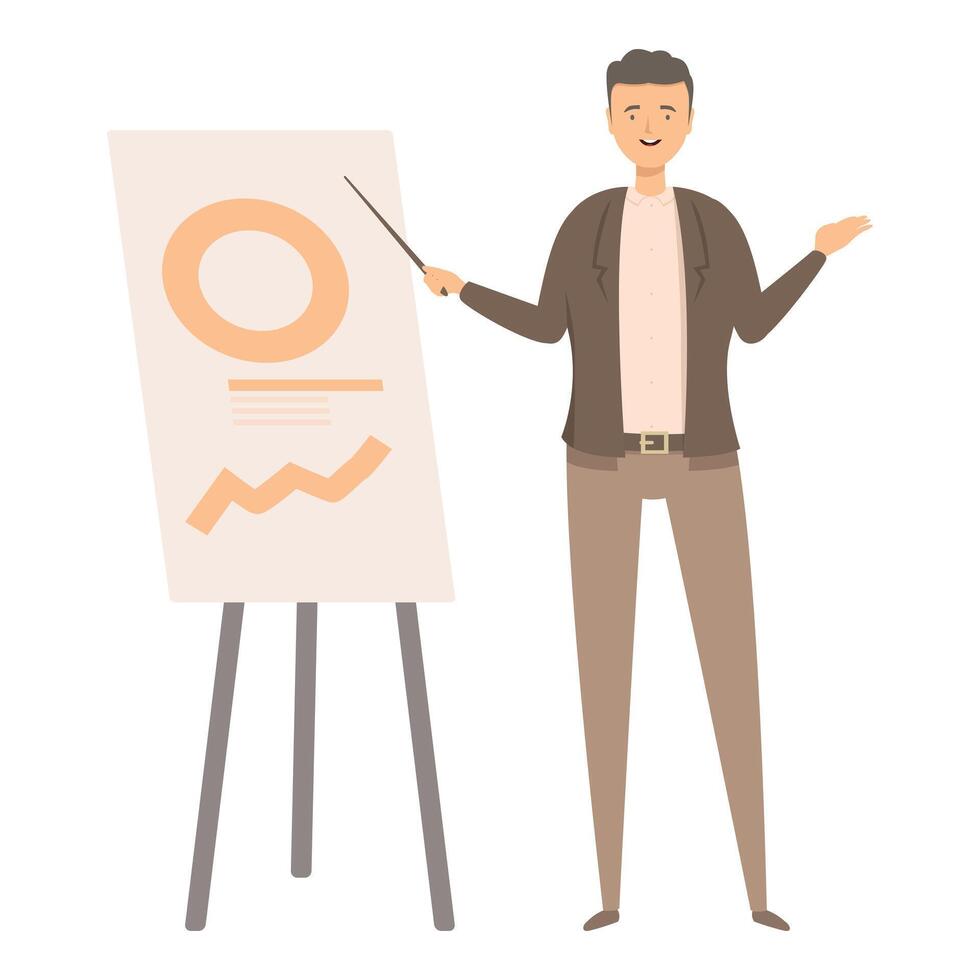 Businessman making presentation pointing at chart on whiteboard vector
