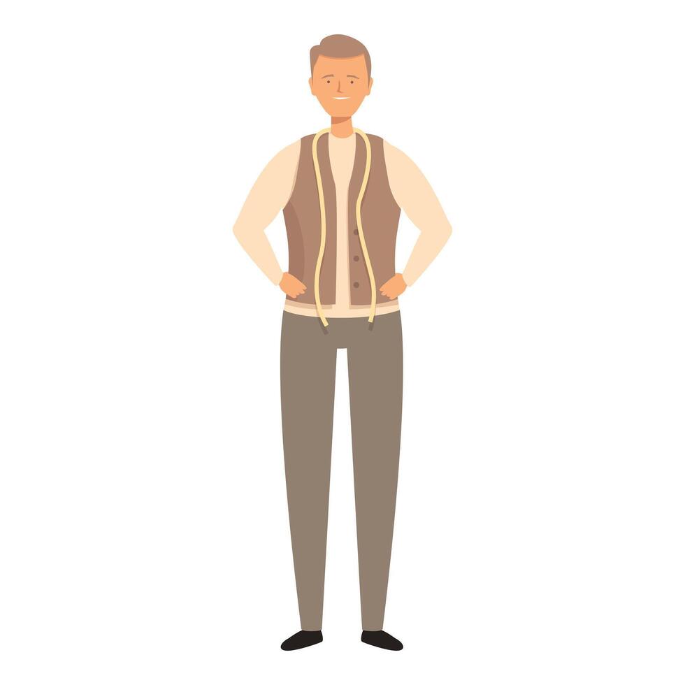 Smiling tailor holding measuring tape around his neck vector
