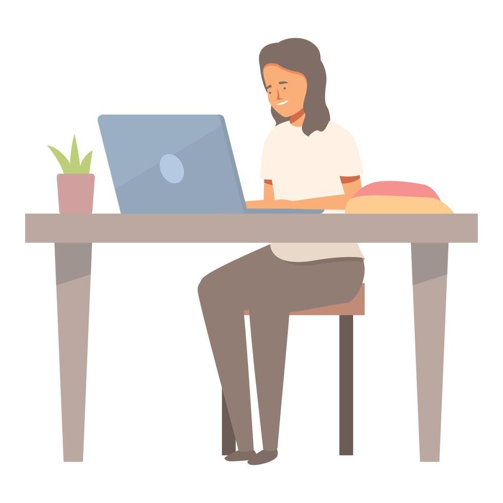 Young woman working from home office using laptop computer vector
