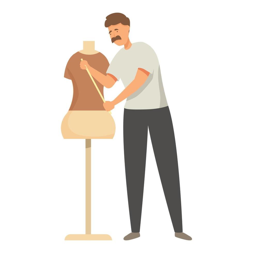 Male tailor measuring mannequin waist for dressmaking vector