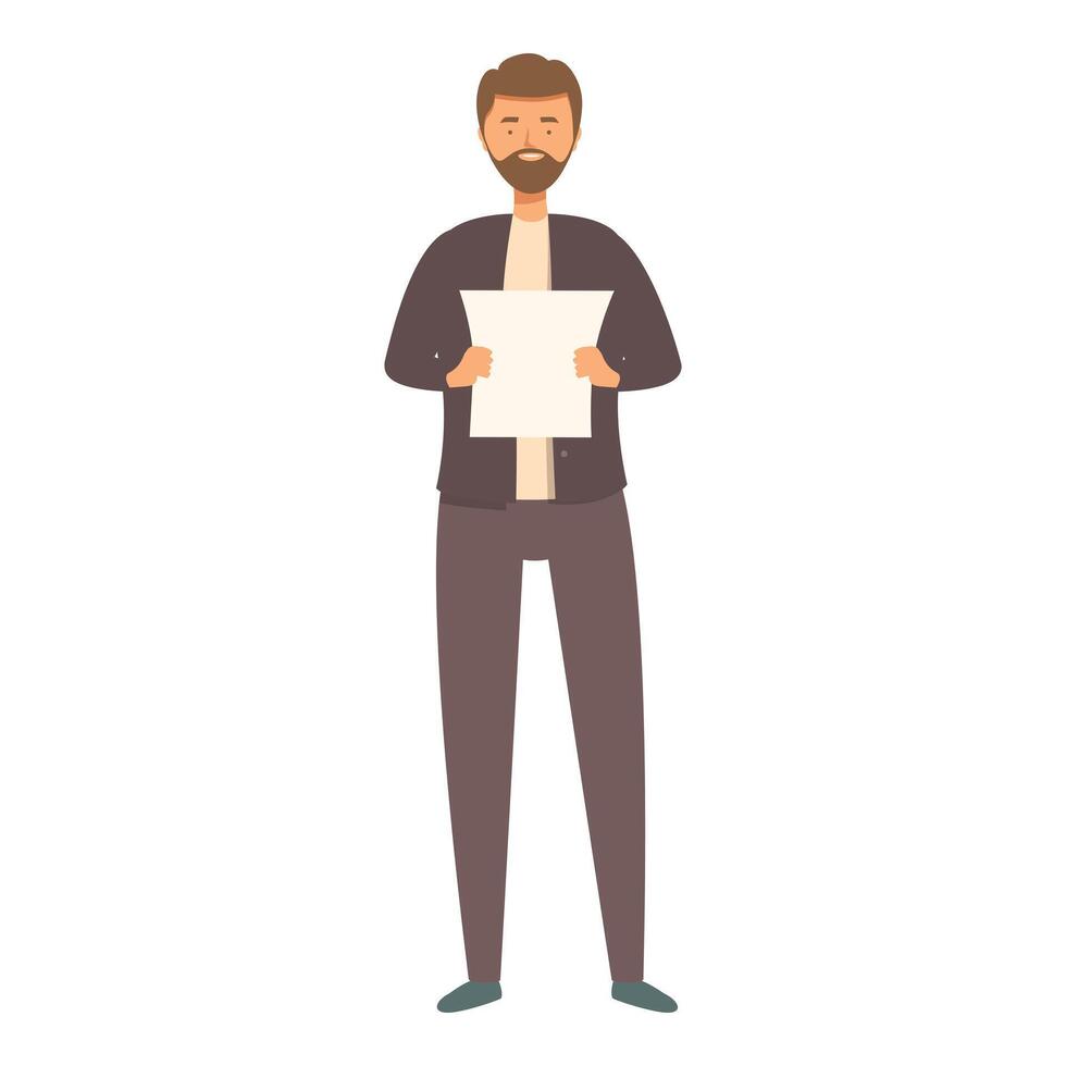Young man is showing a blank paper sheet, perfect for your text or design vector